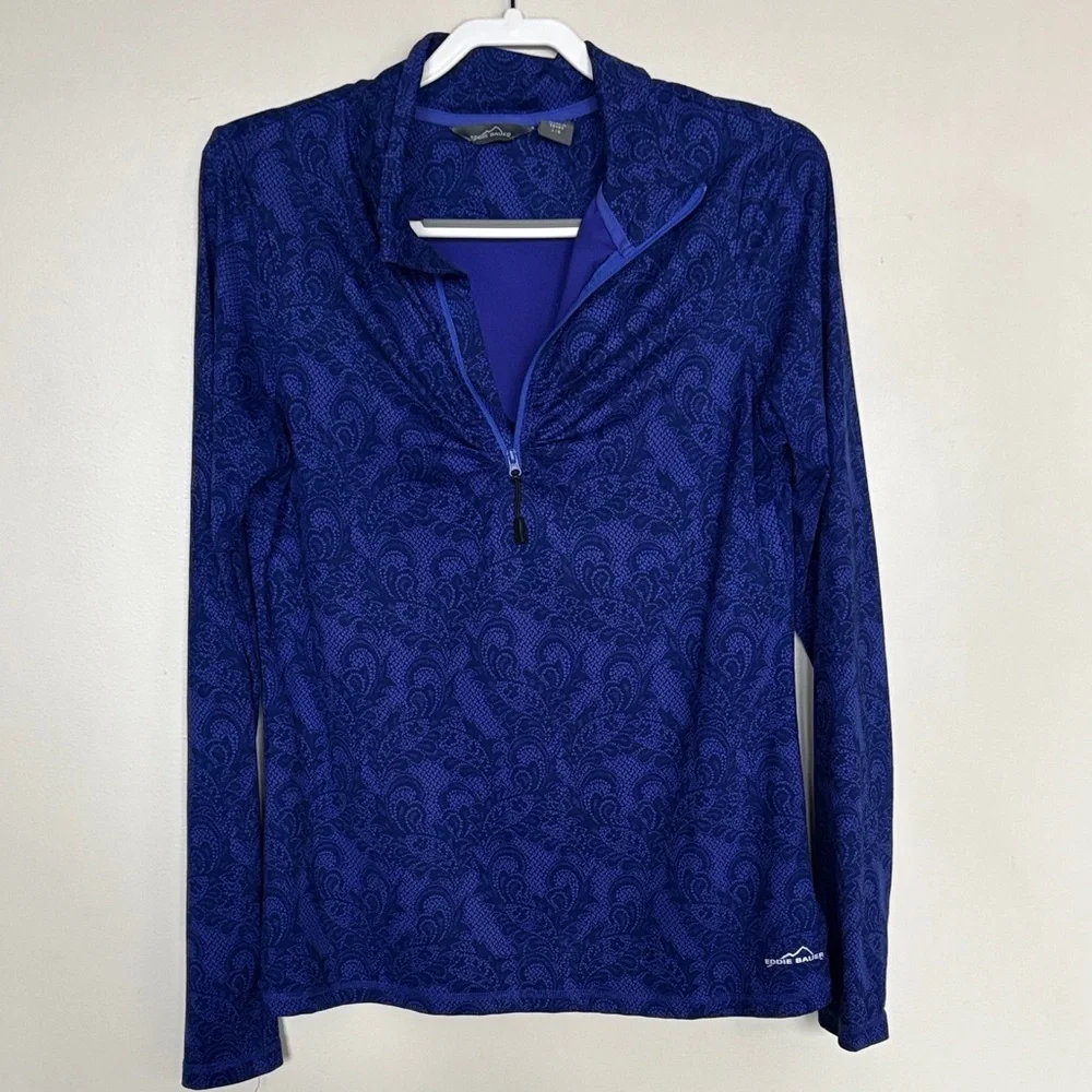 Eddie Bauer Women’s Quarter Zip Pullover Blue/Purple Pattern Size L - Picture 1 of 8